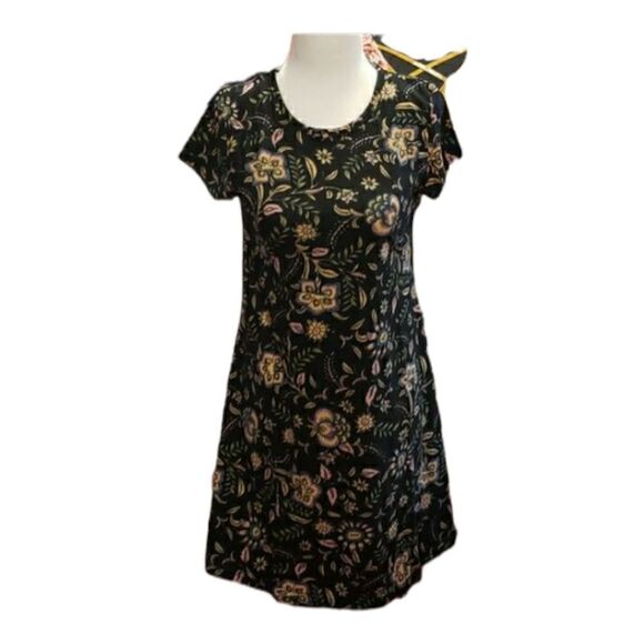 Black Floral Retro Print Mini Dress sz M 8-10 L 10-12 XL 12-14 - Picture 1 of 10